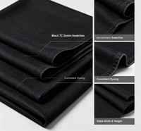 Tissu denim noir non extensible, tissé uni, teint, 70% coton, 30% polyester, 12,4 oz, poids lourd, durable, vêtements décontractés et tendance