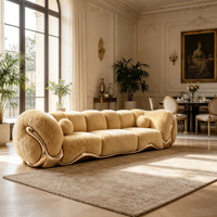 Canapé en fibre de verre plaqué or, design bulle en polaire Teddy blanc moelleux, pour salon haut de gamme