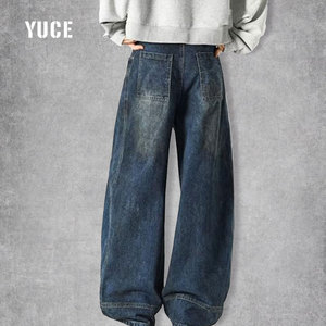 Yuce thiết kế người đàn ông cộng với kích thước Baggy Jeans Y2K trượt băng nghệ thuật cổ điển jeans giản dị thời trang dạo phố quần rộng chân hip hop quá khổ denim quần - Product Image 3