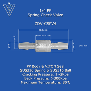 Zdvseal สปริง1/4นิ้วมินิวาล์วตรวจสอบทางเดียว50 kPa เปิดความดันลดวาล์วไม่คืน - Product Image 2