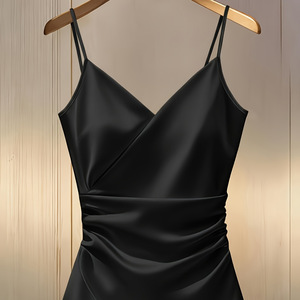 Camisola Sexy con Cuello en V <span class=keywords><strong>Cruzado</strong></span> para <span class=keywords><strong>Mujer</strong></span>, Estilo Europeo y Americano, Ajustada, Plisada, Ligera, de Lujo, Elegante y Combinable con Todo - Product Image 4