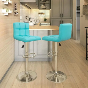 Modern Faux Leather Bar <b>Stools</b> <b>Adjustable</b> <b>Height</b> Metal Base Contemporary Design Home Bar Commercial Use - Product Image 6