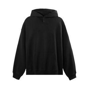 Terry <span class=keywords><strong>Fabric</strong></span> Custom logo Hoodies 100% Cotton Button Neck Alta calidad 14oz Mens Black Style Oversized Boxy Hoodie - Product Image 4
