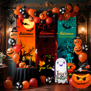 ชุดลูกโป่งน้ำยางฮาโลวีนสีเหลืองสีแดงสีน้ำเงินสำหรับงานปาร์ตี้ปีใหม่2025พื้นหลังแบนเนอร์ - Product Image 1