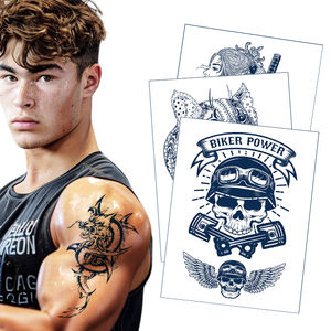 Genipin cráneo <span class=keywords><strong>Lobo</strong></span> flor <span class=keywords><strong>brazo</strong></span> impermeable 2 semanas tatuajes temporales jugo de hierbas tatuaje semipermanente personalizado 18 hojas 160*115mm - Product Image 1
