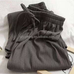 กางเกงขาบานผ้าไอซ์ซิลค์สำหรับผู้หญิงกางเกงสไตล์เกาหลีเอวสูงไซส์ใหญ่ - Product Image 6