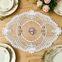 Napperon de table décoratif en polyester brodé de dentelle, style européen, écologique, motif floral vintage, pour table basse et photos