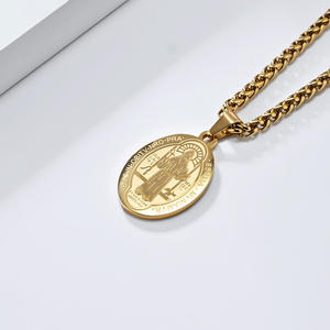 <span class=keywords><strong>Cross</strong></span>-border europeo americano medaglia ovale a forma di croce in acciaio inossidabile collana Unisex regalo in acciaio al titanio - Product Image 3