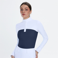 Chemises à manches longues boutonnées en nylon bleu marine pour femmes, sous-vêtements d'équitation, hauts d'équitation pour femmes, vente en gros d'usine