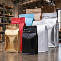 Sacs d'emballage en aluminium à fond plat avec fermeture éclair et valve, impression de logo personnalisée Packfortune, pour grains de café