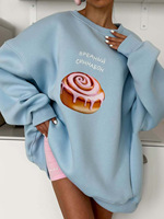 Sweatshirt Wanita Oversize Motif Cinnamon Roll Lengan Panjang Longgar Kasual Streetwear