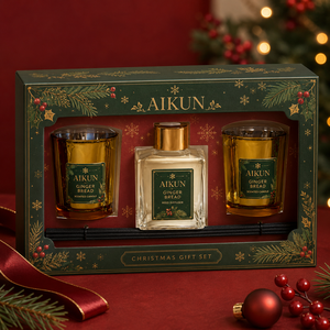 Aikun <b>Christmas</b> <b>Tree</b> Reed Diffuser Scented Candle Gift Set with Green Bottle Reindeer Charm Greeting Card for Holiday Giving - Product Image 1