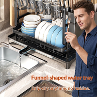 Égouttoir à vaisselle double couche en métal, multifonctionnel, pour comptoir de cuisine, support de drainage d'eau, design moderne et non pliable