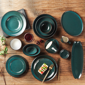 Vente en gros <span class=keywords><strong>de</strong></span> vaisselle verte glaçure réactive, service en grès, assiette à rebord, plat soufflé, tasse et soucoupe, assiette creuse, service <span class=keywords><strong>de</strong></span> table - Product Image 3