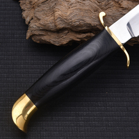 Couteau tactique de survie en plein air en acier 3cr13 à lame pointue, couleur noire en laiton, manche en bois avec étui en cuir pour le camping