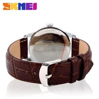 Montres de couple Skmei 9058 pour homme et femme, mouvement à quartz, bracelet en cuir et acier inoxydable, étanche, date automatique, montre-bracelet de style professionnel