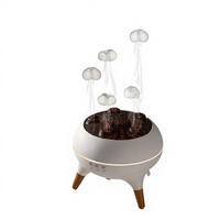 Diffuseur ultrasonique transfrontalier à effet flamme et brume, humidificateur d'aromathérapie avec lumières dynamiques colorées style méduse et finition bois