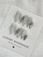 Lot de 10 faux ongles Y2K en forme de cœur chromé 3D, peints à la main, en PMMA, forme ballerine/cercueil, à presser, design personnalisé, application facile