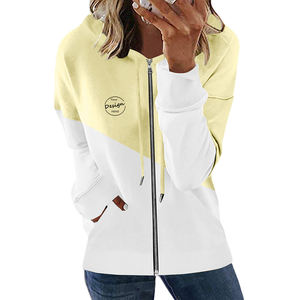 Sweat à capuche éponge d'hiver personnalisé pour femmes fermeture éclair complète épaule tombante Patchwork conception impression 3D en relief avant coton tricoté à capuche - Product Image 5