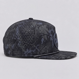 Casquette Snapback à Visière Plate Camouflage Pin Noir Gris avec Patch PVC Imperméable et Corde, 5 Panneaux, Perforations Laser Respirantes, Gorras Hommes Femmes - Product Image 5