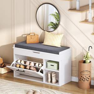 Moderno Zapatero de <span class=keywords><strong>Madera</strong></span> Maciza con Asiento Abatible de Múltiples Niveles para Uso en Interiores - Product Image 5