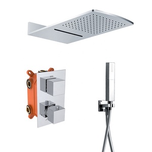 HIMARK montaggio a parete in ottone bagno 2 vie bianco caldo e freddo sistema <span class=keywords><strong>doccia</strong></span> termostatico nero opaco miscelatore <span class=keywords><strong>doccia</strong></span> a pioggia set - Product Image 5