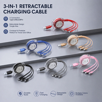 Câble de charge multi-téléphone 3 en 1 avec logo personnalisé, promotion en gros, câble de charge rétractable USB avec boîte à bobine en cristal