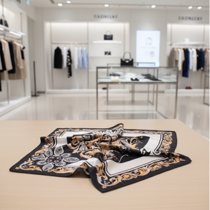 Nuovo <span class=keywords><strong>Foulard</strong></span> Quadrato da Donna 90x90 in <span class=keywords><strong>Seta</strong></span> Simulata Stile Barocco Stampato Sciarpa in Raso di <span class=keywords><strong>Seta</strong></span> Sciarpa da Donna Scialle <span class=keywords><strong>Nero</strong></span> Fazzoletto - Product Image 2