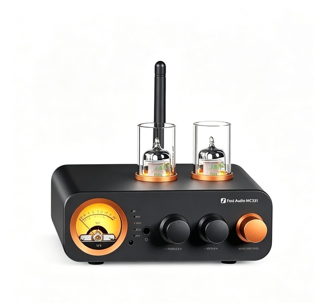 Fosi Audio MC331 Integrated Hybrid Tube Amplifier Built-in DAC for HiFi Stereo Headphone Output VU Meter Home Desktop