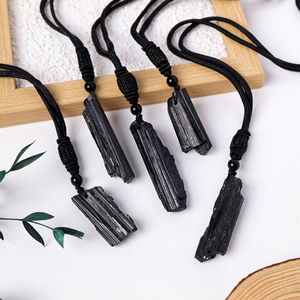 Wholesale Natural Black Tourmaline Necklace Healing Crystal Crafts Black Tourmaline Raw Stone Pendant Ornament