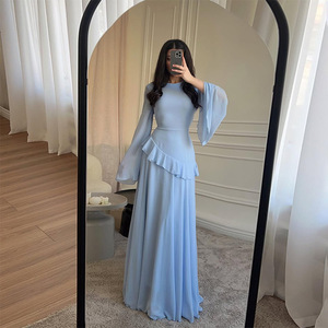 ชุดเดรสมิดิแขนยาวคอกลมทรงเข้ารูปสำหรับผู้หญิง ชุดฤดูใบไม้ร่วงสุดหรู - Product Image 2