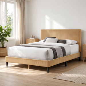 Base de <span class=keywords><strong>Cama</strong></span> Tapizada en Pana Clásica con Cabecera Plegada Verticalmente, Fácil de Montar, Tamaño King, Muebles de Dormitorio, OEM ODM - Product Image 2