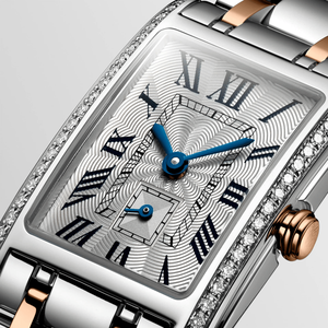 Reloj Rectangular de Dos Tonos con Bisel de Diamantes y Esfera con Números Romanos para Mujer Longinesing - Product Image 1
