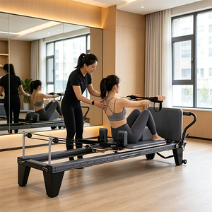 Versatile Reformer <span class=keywords><strong>Pilates</strong></span> Nero in Lega di Alluminio, Panca Pieghevole per Allenamento, Dimagrimento, Esercizi Aerobici, Fitness Domestico - Product Image 1