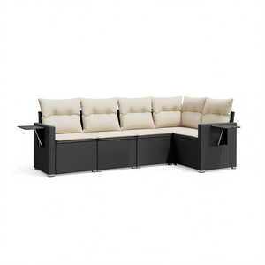 Black Pe Rattan Garden <b>Sofa</b> <b>Set</b> Adjustable Feet Outdoor Furniture Contemporary Design High Density Foam Cushions - Product Image 1