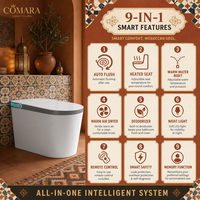 WC intelligent monobloc en céramique avec capteur de pied à clapet automatique, chasse d'eau à siphon, chasse d'eau intelligente, chasse d'eau à siphon en S allongée, siège chauffant