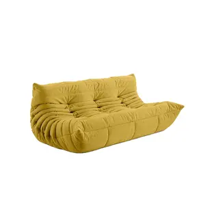 FUOWS fashionable single comfortable sponge sectional caterpillar suede fabric Togo double three seat leisure chair sofa