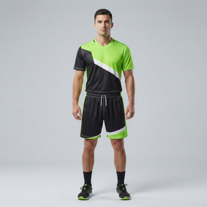 Men's <b>Green</b> <b>Black</b> Soccer Jersey Set V-Neck Short Sleeve Moisture Wicking Athletic Fit All Seasons Adult Size - Product Image 1
