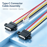Faisceau de câblage USB-C à montage sur panneau LN-004, connecteur femelle Type-C avec oreilles de fixation, assemblage de câbles 4P 26AWG