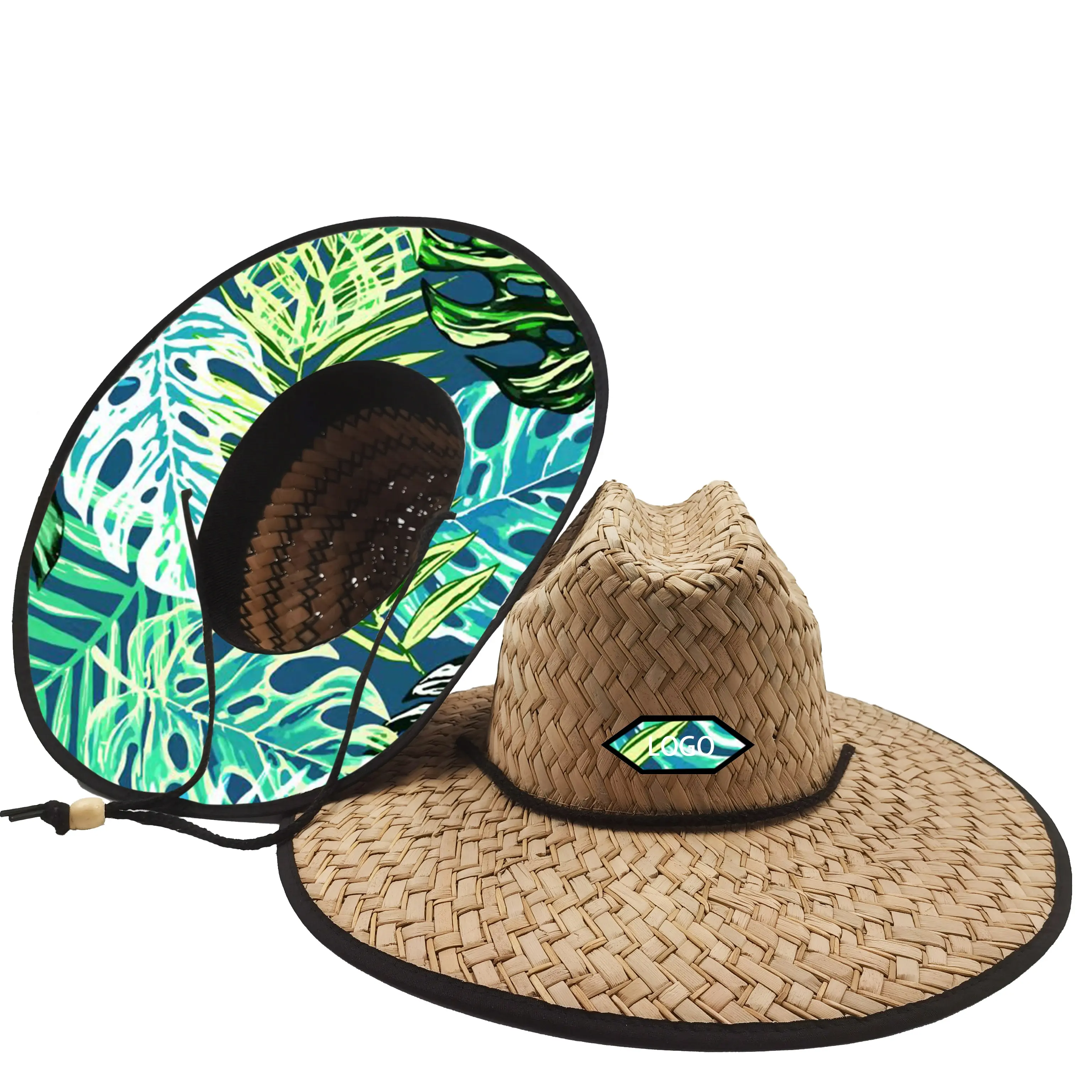 Sombreros de paja con logo personalizado para hombre y mujer, sombreros de paja con visera ancha para pescar, surf, Playa, verano, venta al por mayor