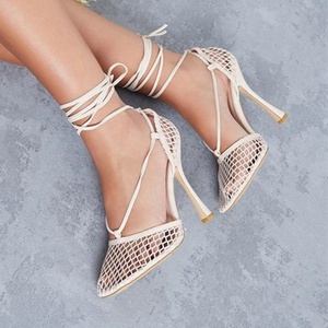 Sandales sexy en résille à lacets pour femme, talons d'été, escarpins à bout fermé respirants, taille 43 - Product Image 5