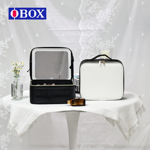 Bolsa de Maquillaje OBOX con Espejo, Gran Capacidad, Estuche Cosmético Portátil, Asa Suave, Color Sólido Negro, Blanco, Rosa, Primavera 2024 - Product Image 1