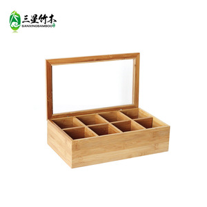 Caja de almacenamiento para bolsitas de café y té de bambú con tapa de acrílico y vidrio. Hecho a medida para exportación. - Product Image 1