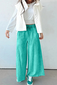Pantalons amples à <span class=keywords><strong>taille</strong></span> <span class=keywords><strong>élastique</strong></span> et ourlet brut, lavage minéral vert mer, vente en gros Dear-Lover pour femmes - Product Image 3