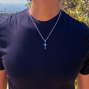 Cá nhân hoá thép không gỉ 18K vàng PVD mạ Chéo Vòng cổ cho nam giới khắc Christian chéo tên với chuỗi Cuba - Product Image 4