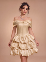 Gaun Pengantin Satin Model Ball Gown Off Shoulder Rok Bubble Korset Gaun Pengantin Custom Gaun Pengantin Satin Warna Ivory