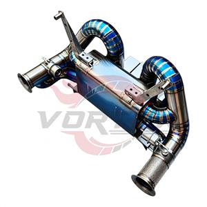 Kit d'échappement complet Vortex Titanium Blue avec soupapes pour Lamborghini LP700-4 V12, avec boucliers thermiques, downpipes et embouts quadruples argentés - Product Image 3