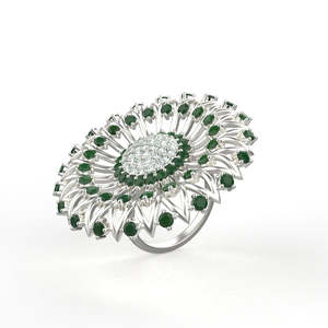 Anillo de Plata de Ley con Esmeralda Sintética &amp;   Diamantes Americanos para Niñas &amp;   Mujeres - Product Image 5
