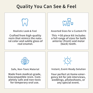 50 ชิ้น ชุดซ่อมฟันชั่วคราว วีเนียร์เรซิ่น A1 A2 ฟันปลอมเครื่องสำอาง ปิดช่องว่างฟันแตก เพื่อรอยยิ้มสวยงามทันที DIY - Product Image 5