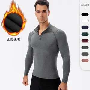 JINQI Custom logo Shirt Stand Neck Base Layer Warm Top Compression Winter Sport Long sleeve Thermal Underwear